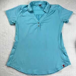 The North Face Polo Shirt Womens Large Teal Flight Series Vapor Wick Golf Logo